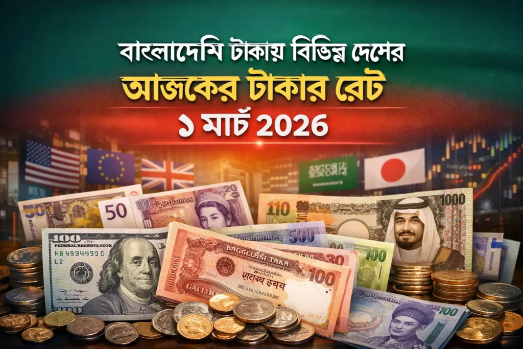 বাংলাদেশি টাকায় বিভিন্ন দেশের আজকের টাকার রেট ১ মার্চ ২০২৬